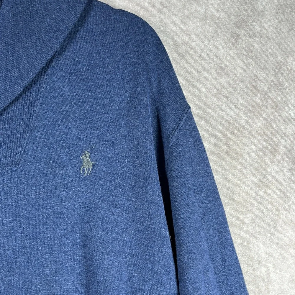 Polo Ralph Lauren Luxury Jersey Shawl‎ Pullover Sweater Mens L Blue Knit Preppy